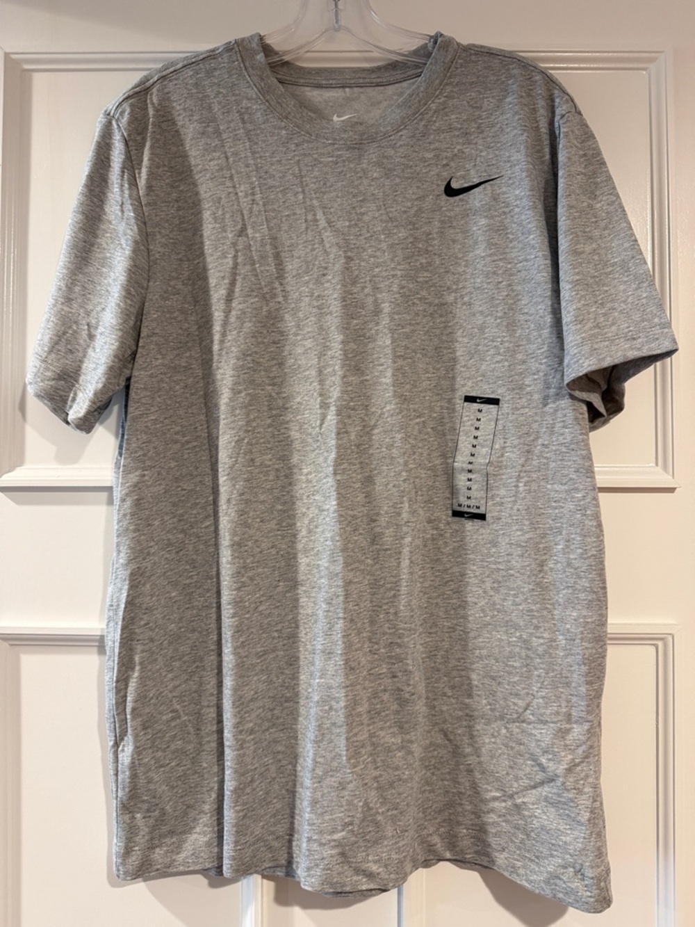 Nike Men's Heather Grey Crew Neck Dri-FIT Tee with Black Swoosh Size Medium New